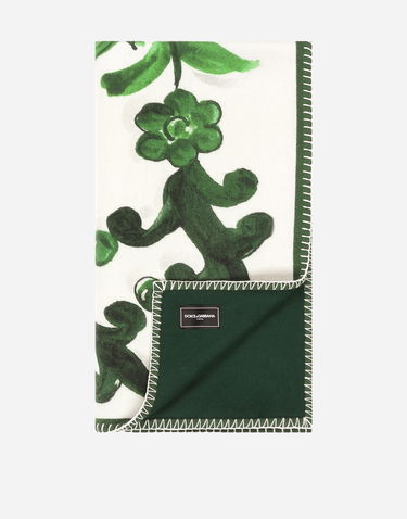 Home decor Dolce & Gabbana Dolce & Gabbana Silk And Wool Floral Scroll Blanket Grøn | TCE012TCAB6UV013, 1
