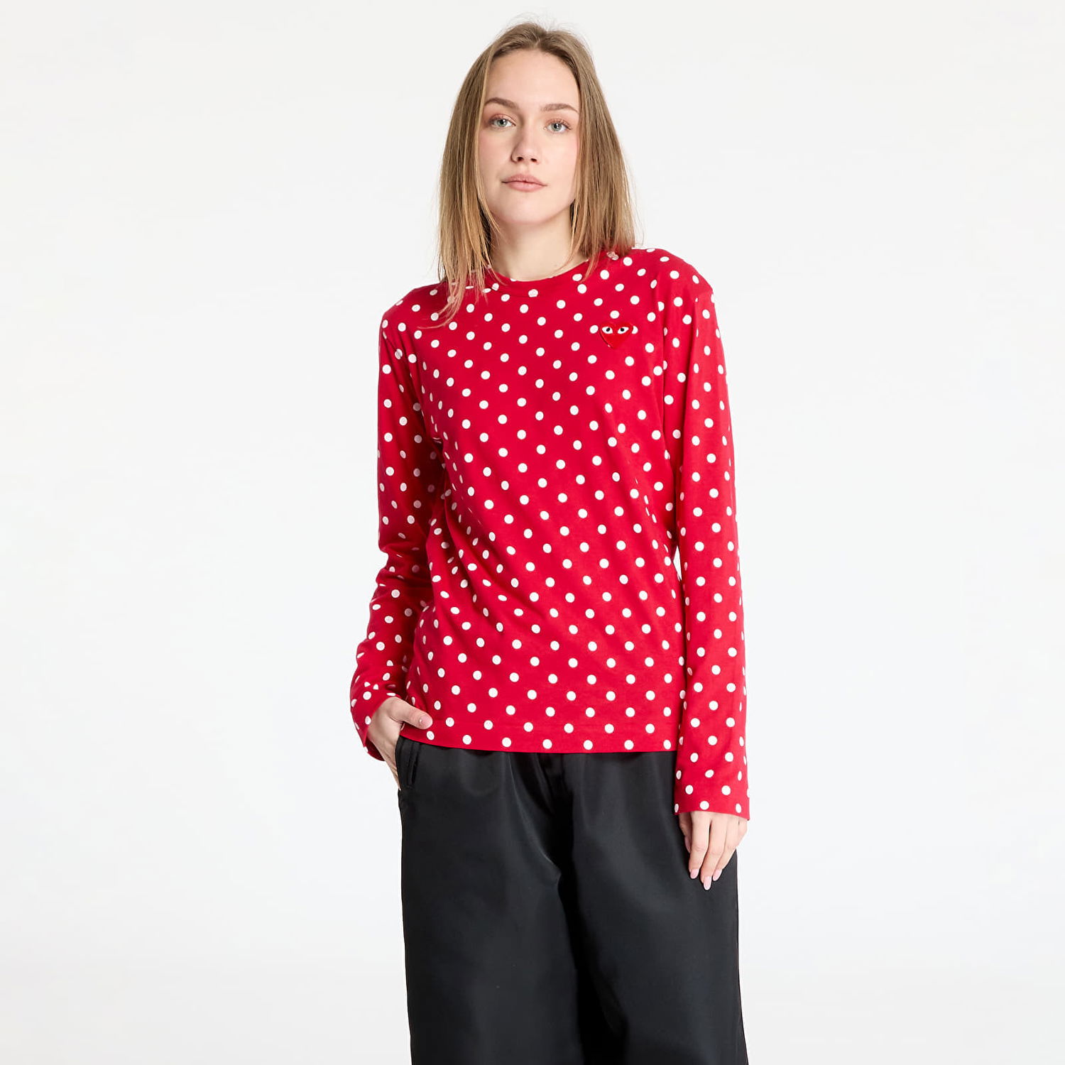 T-shirt Comme des Garçons Play Heart Logo Long Sleeve Dotted T-Shirt Rød | AX-T166 RED, 0