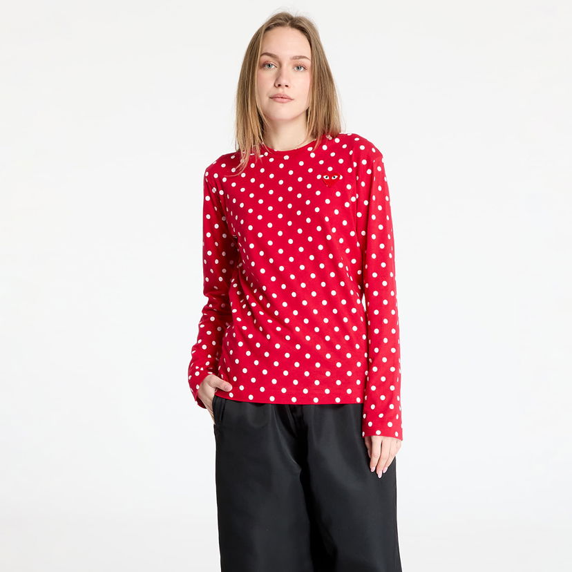 T-shirt Comme des Garçons Play Heart Logo Long Sleeve Dotted T-Shirt Rød | AX-T166 RED
