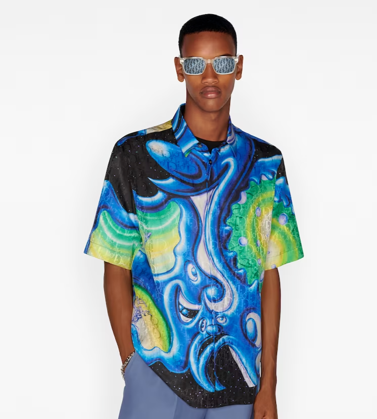 Skjorte Dior Kenny Scharf x Silk Oblique Logo Shirt Flerfarvet | 266303927250, 1