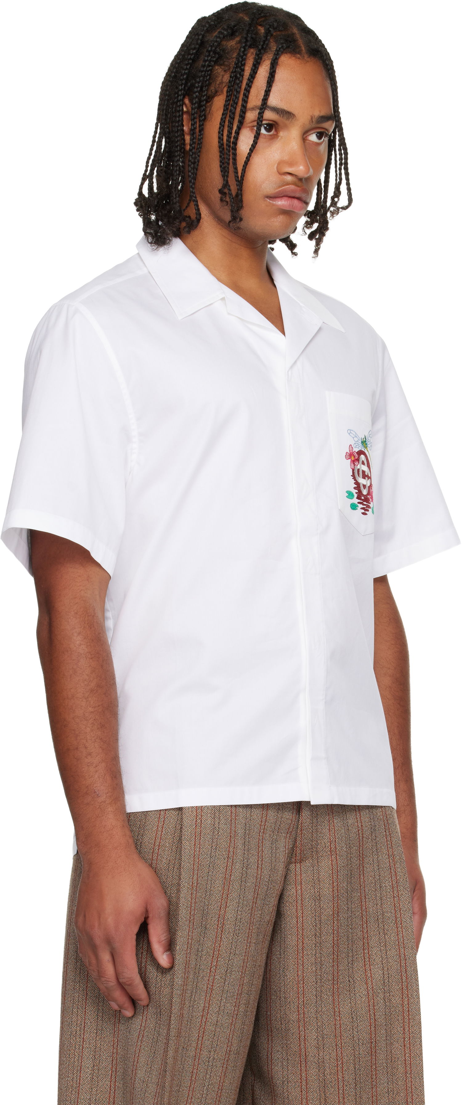 Skjorte Casablanca Cotton Poplin Dragonfly and Floral Embroidered Short Sleeve Cuban Collar Shirt Hvid | M-AW25-SH-209-01, 1
