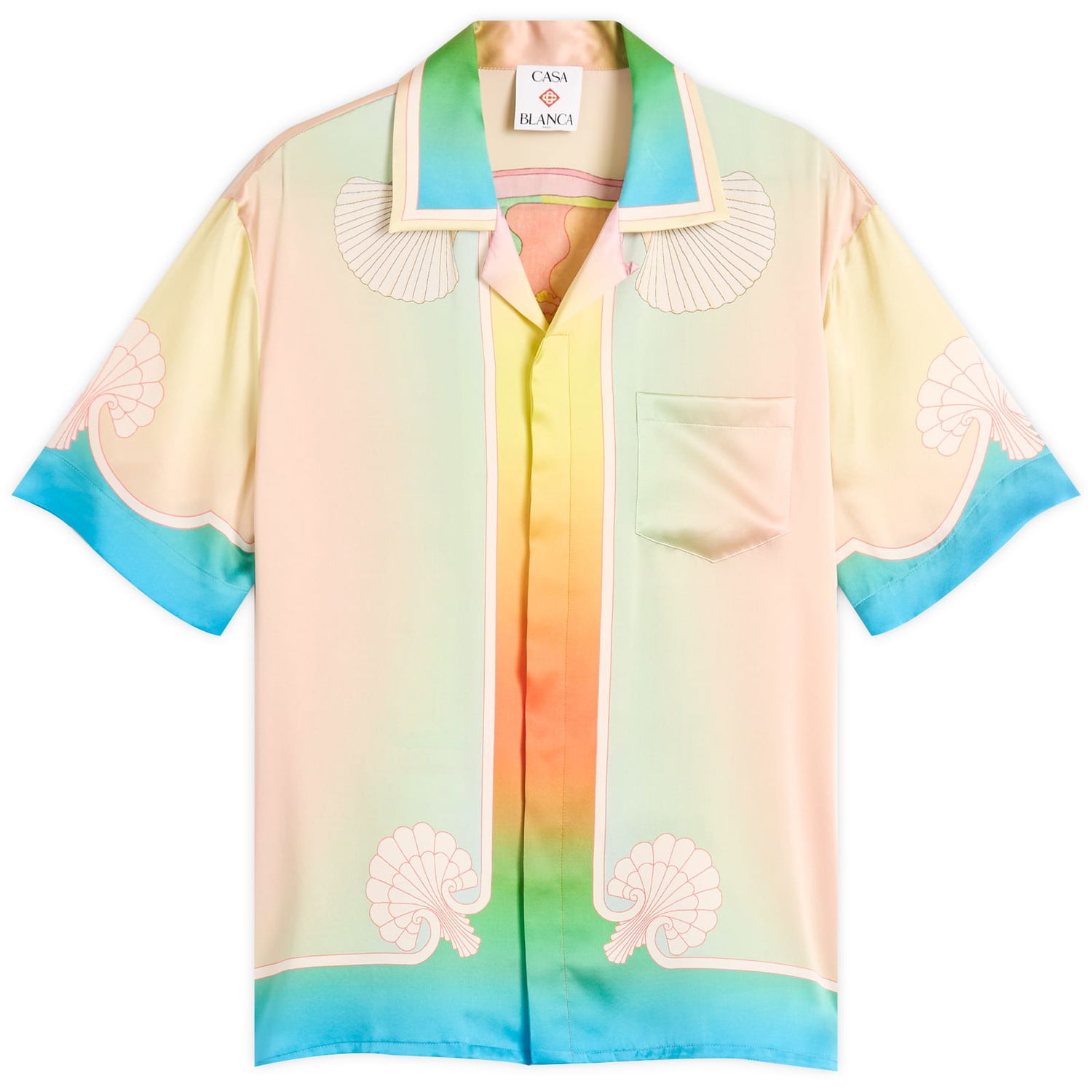 Skjorte Casablanca Casablanca Cuban Collar Short Sleeve Silk Shirt, Size Large Flerfarvet | MPF25-SH-003-09, 0