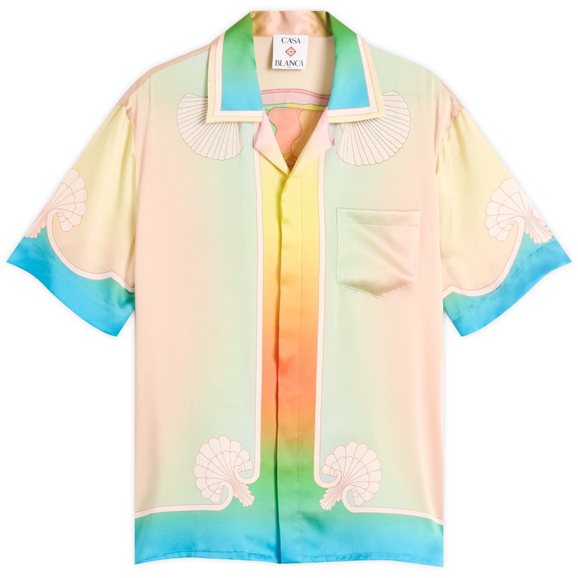 Skjorte Casablanca Casablanca Cuban Collar Short Sleeve Silk Shirt, Size Large Flerfarvet | MPF25-SH-003-09