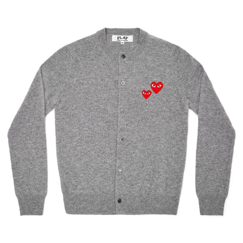 Sweater Comme des Garçons Play Double Heart Cardigan Grå | AZ-N071-051-1