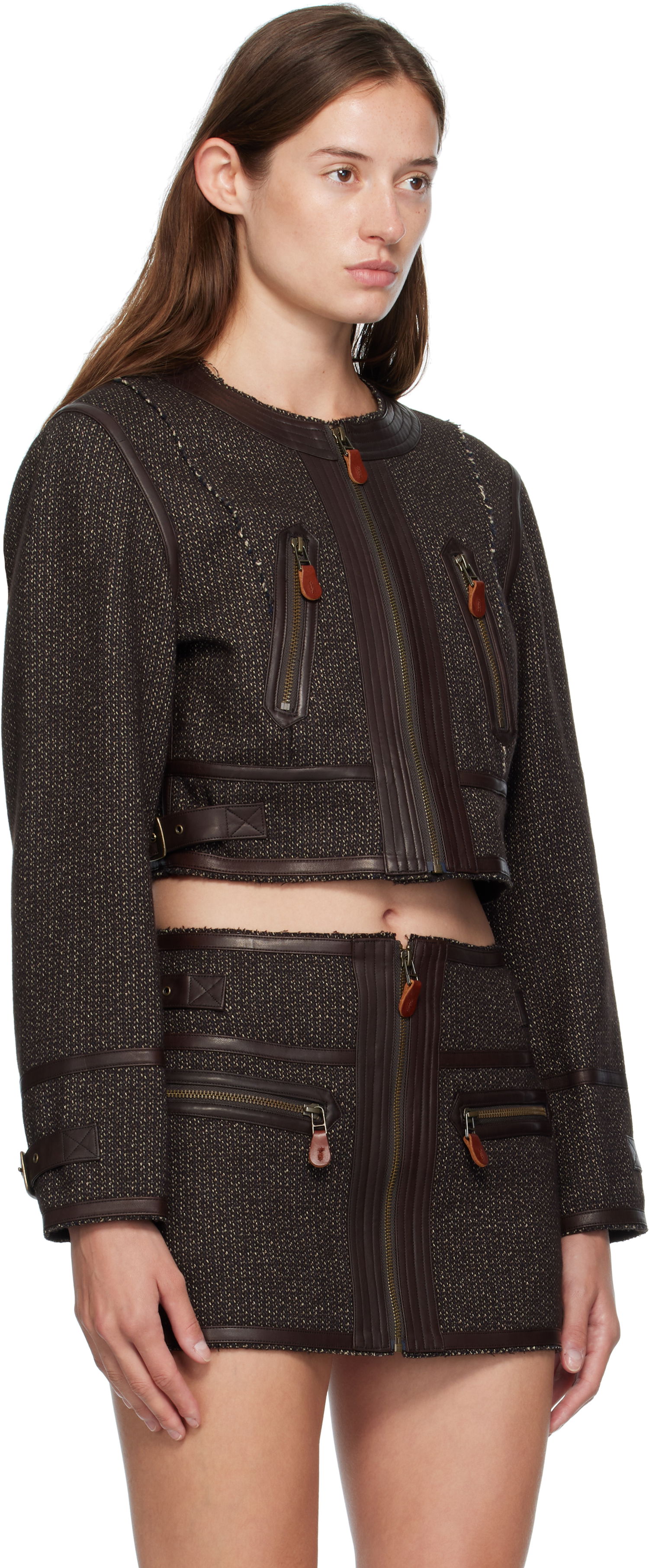 Jakke R13 R13 Stitch Detail Cropped Crewneck Jacket Brun | R13WR449-R567A, 1