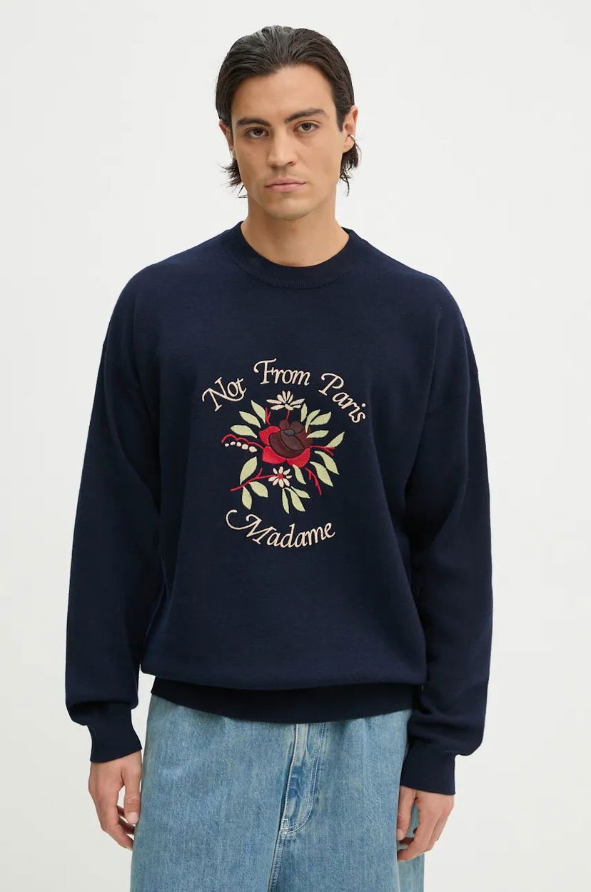 Sweater Drôle de Monsieur Embroidered Floral Graphic Sweatshirt Mørkeblå | E.PO162.WO007.NY