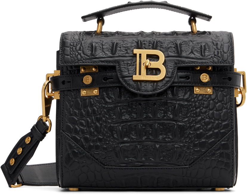 Håndtaske Balmain B-Buzz 23 Crocodile-Print Leather Bag Sort | FN0DB526LOBC