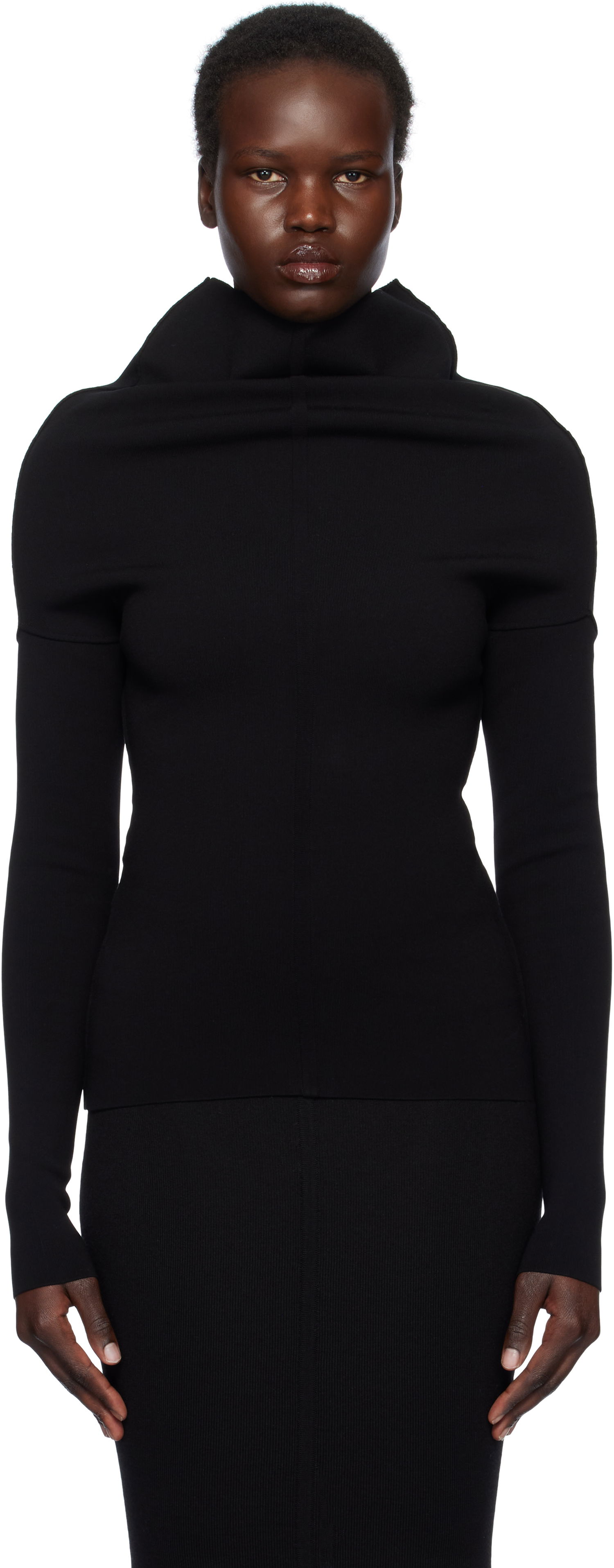 Sweater Rick Owens Rick Owens Hollywood Draped Long Sleeve Turtleneck Top Sort | RP01E7690 KST, 0