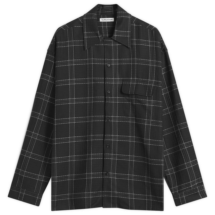 Skjorte YMC Wray Checked Shirt, Size X-Small Sort | Q2ZAJ-01