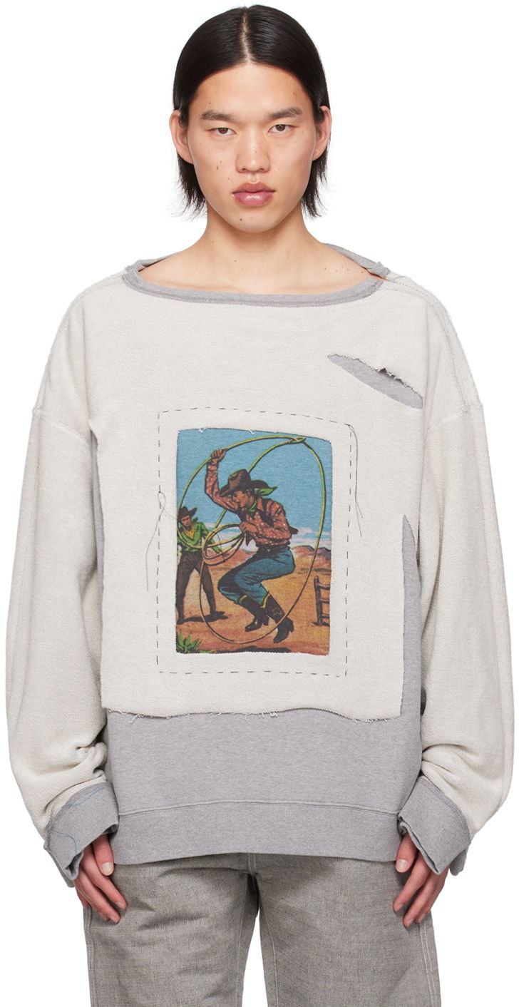 Sweatshirt Maison Margiela Maison Margiela Layered Cowboy Print Sweatshirt Grå | S50GU0213 S25614, 0