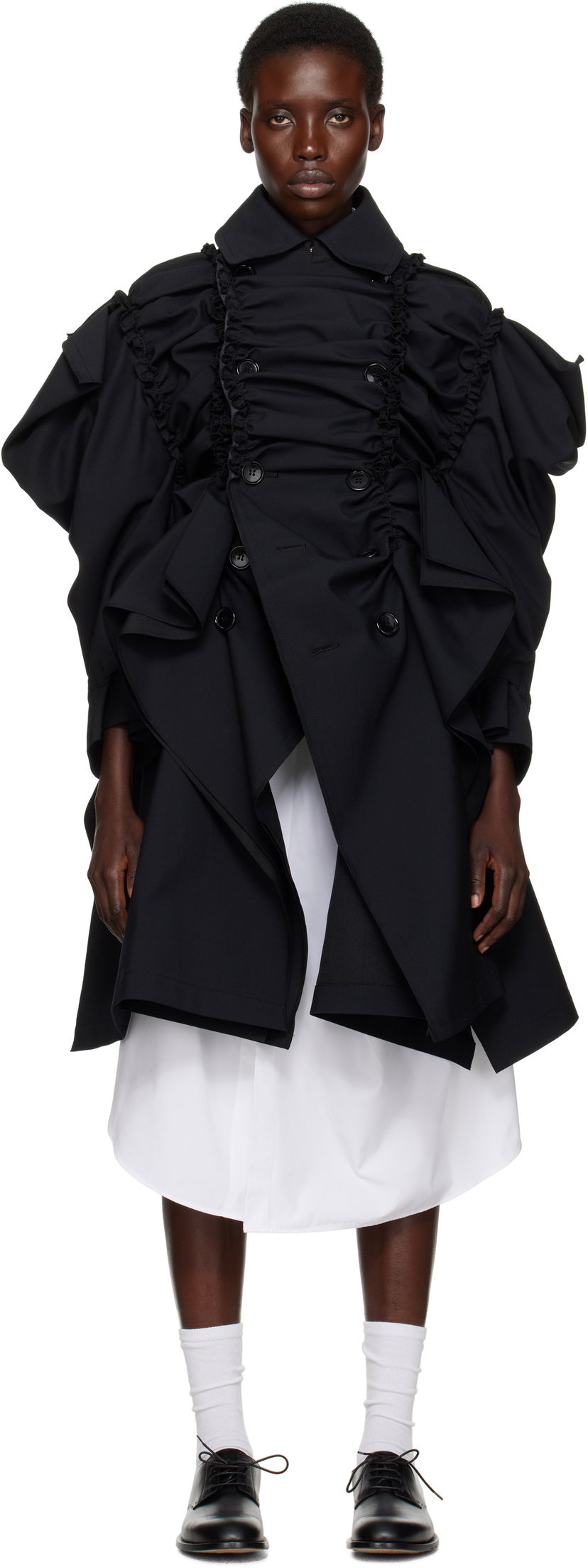Trenchcoat Comme des Garçons Comme Des Garçons Yarn Dyed Wool Polyester Coat Sort | TO-C004-051