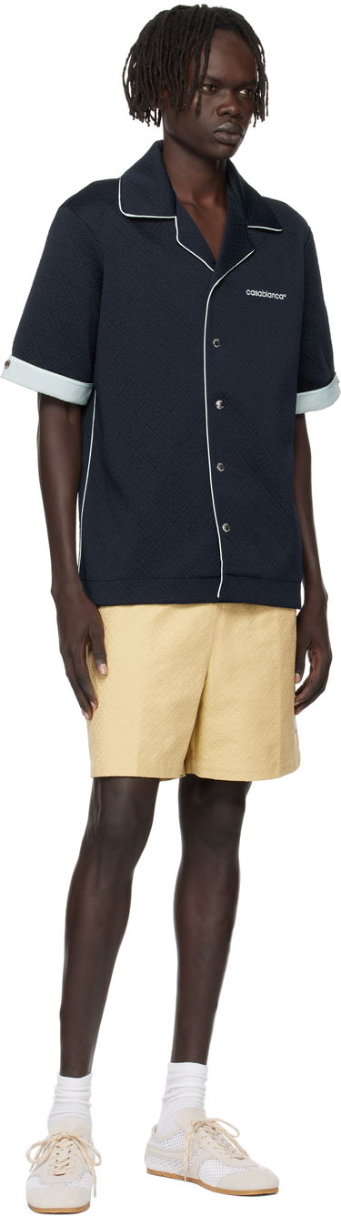 Skjorte Casablanca Casablanca Jacquard Short Sleeve Shirt Mørkeblå | MPF25-SH-190-01, 3