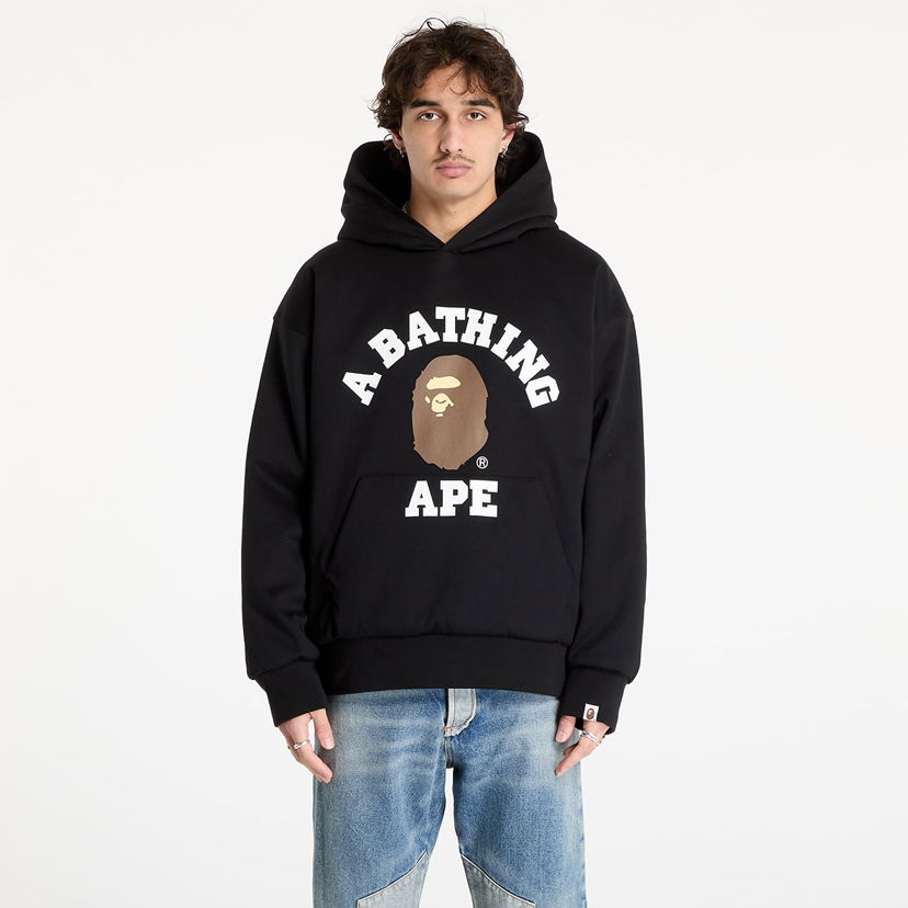 Sweatshirt BAPE College Puffy Relaxed Fit Pullover Hoodie Sort | 001PPK801012M BLK