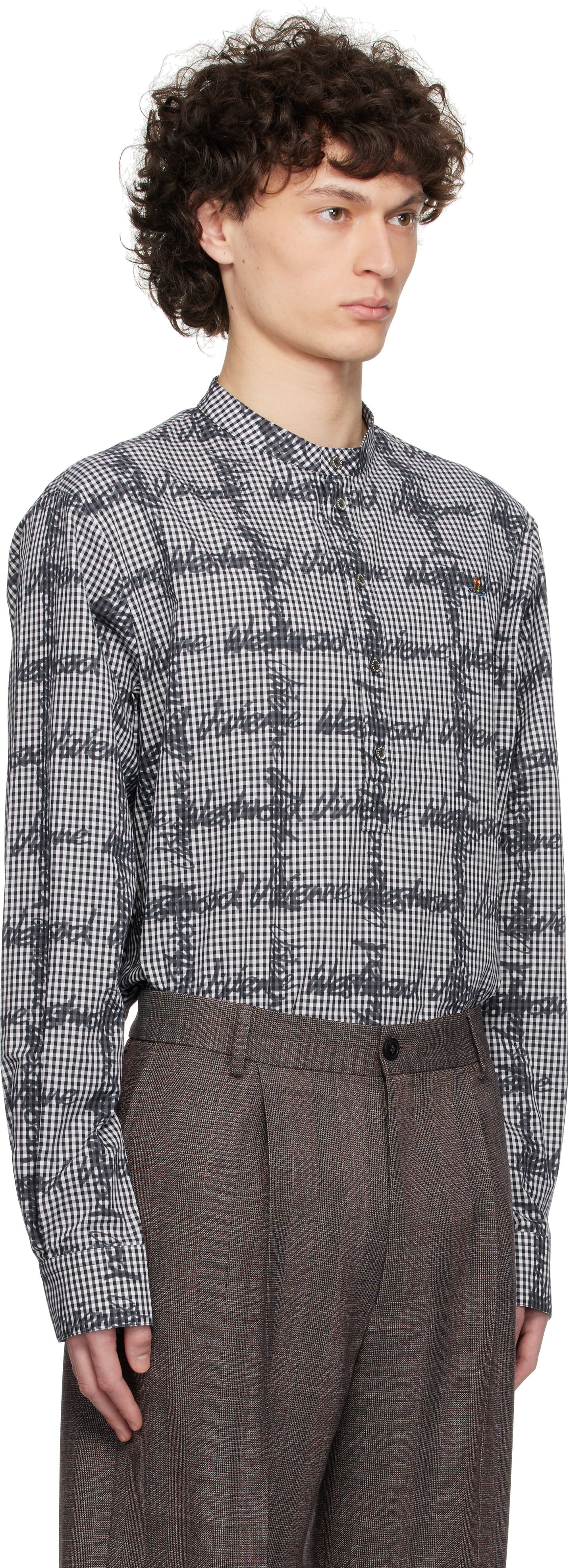 Skjorte Vivienne Westwood Vivienne Westwood Gingham Print Band Collar Shirt Hvid | 2401003X-W011T-, 1
