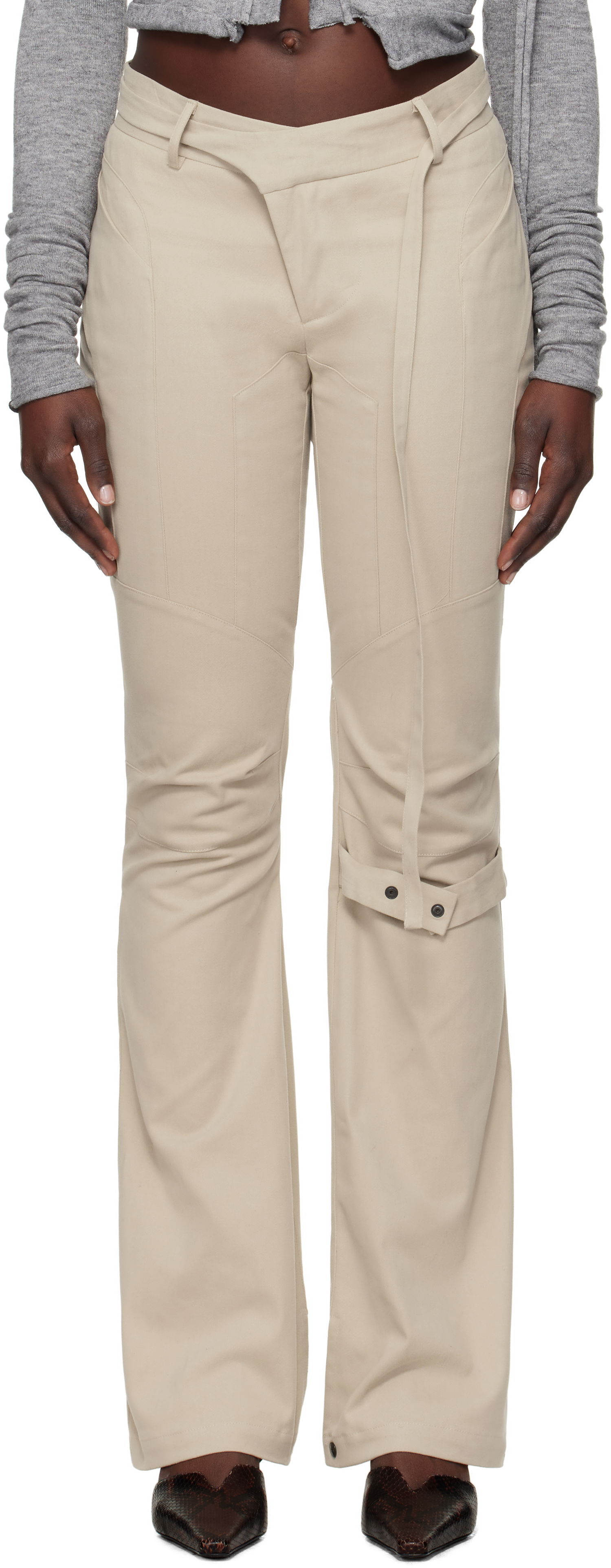 Bukser Ottolinger Ottolinger Deconstructed Flared Chino Trousers Beige | 2209080101, 0