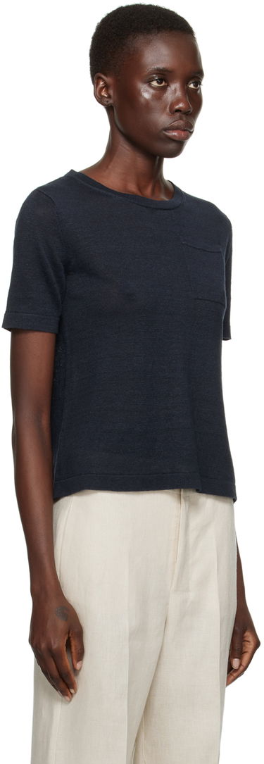T-shirt Max Mara Pocket Linen T-Shirt Mørkeblå | 2419361013600, 3