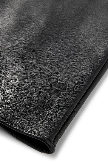 Handsker BOSS Grained-leather gloves with full lining and lasered logo Sort | 50526831, 1