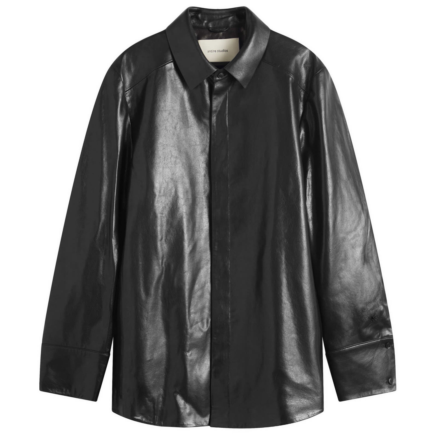 Skjorte Entire Studios Entire Studios Legacy Leather Shirt, Size Small Sort | ESU-S25-13008-BL, 1