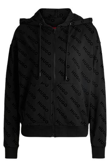 Sweatshirt BOSS HUGO Zip-Up Hoodie with Flock-Print Logos Sort | 50531659, 0