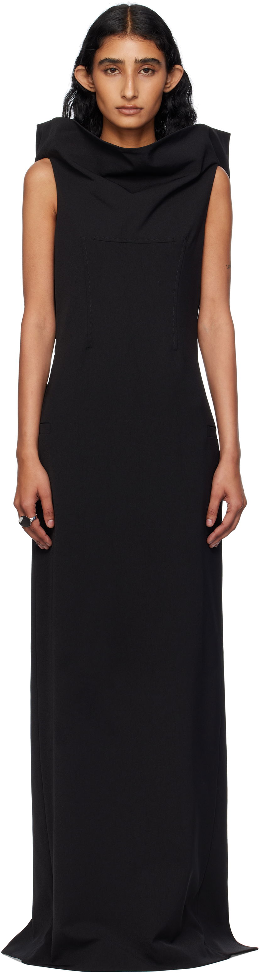 Kjole Jean Paul Gaultier Jean Paul Gaultier Cowl Neck Maxi Dress Sort | 25/03-W-DR045-W002-00