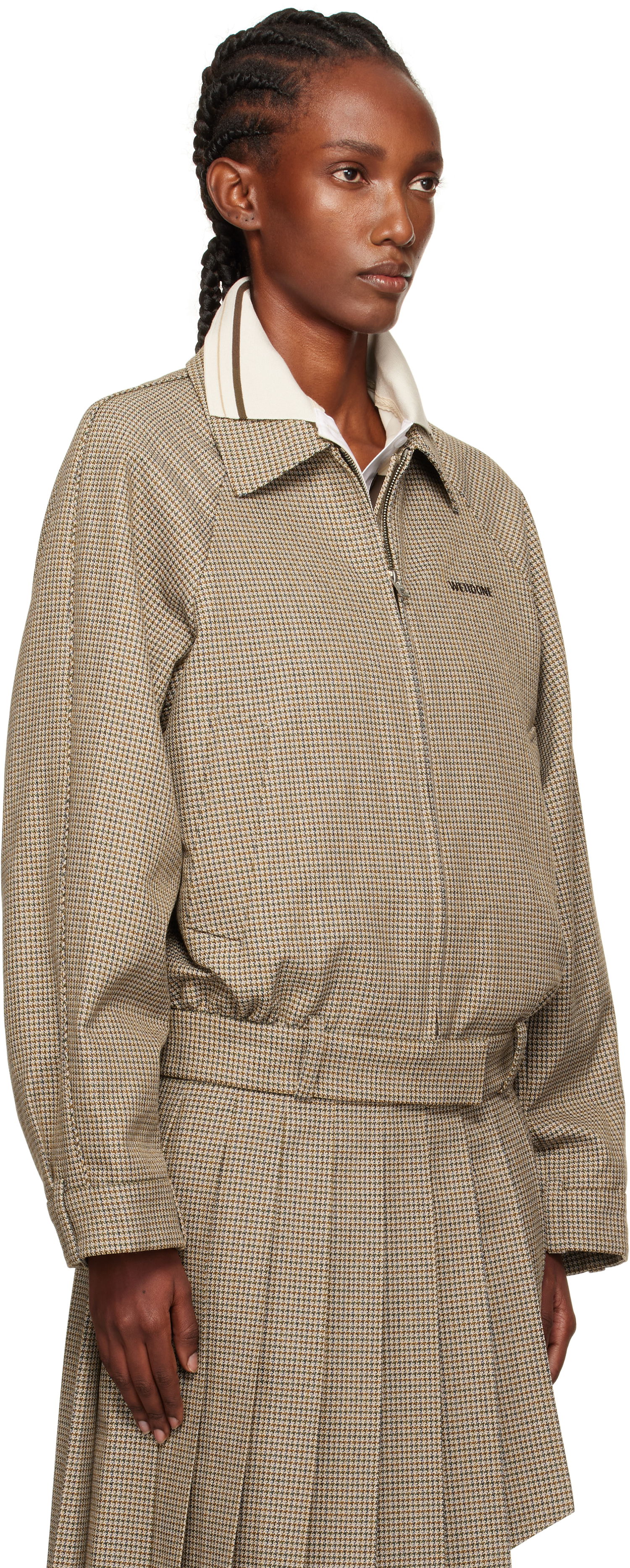 Jakke We11done Polo Collar Micro Checked Zip Jacket Beige | WD-JK2-25-012-W-BG, 1