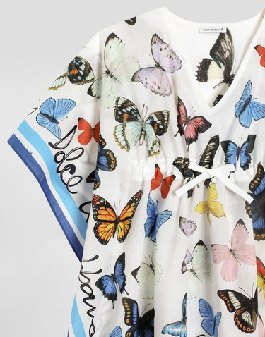 Kjole Dolce & Gabbana Dolce & Gabbana Butterfly Print Batiste Caftan Hvid | LB7A14FI5KTHB5KB, 2