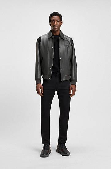 Jakke BOSS Porsche x BOSS Leather Jacket with Contrast Details Grå | 50543223, 1