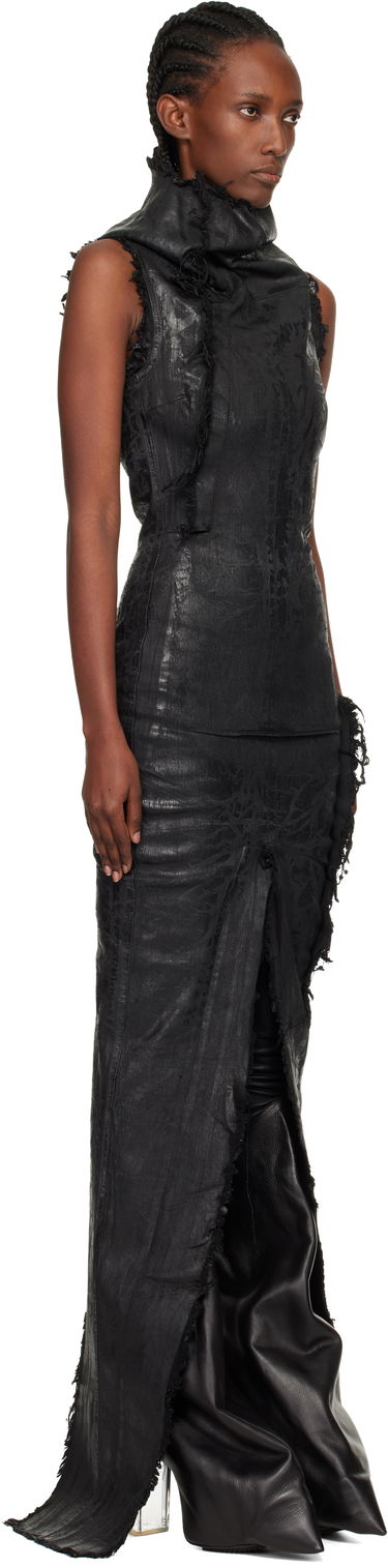 Kjole Rick Owens Distressed Raw-Edge Cowl-Neck Sleeveless Concordians Etna Maxi Dress Sort | RO02E4598 SBMC99, 1