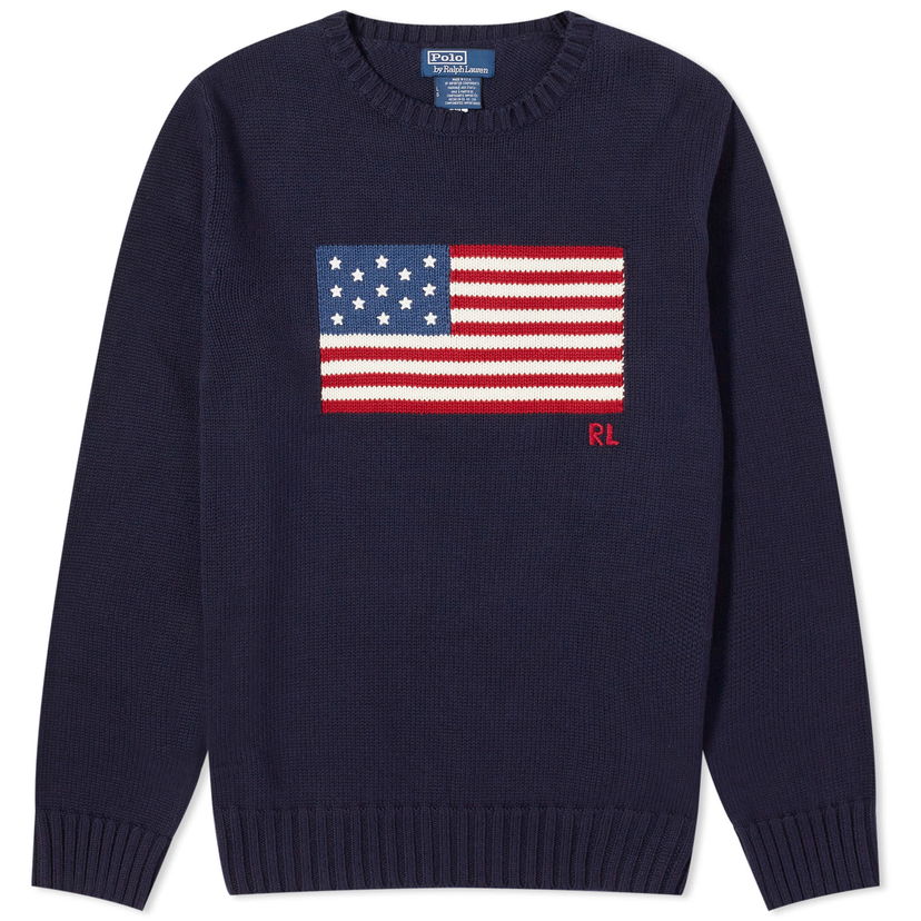 Sweater Polo by Ralph Lauren Flag Intarsia Crewneck Mørkeblå | 710718281006