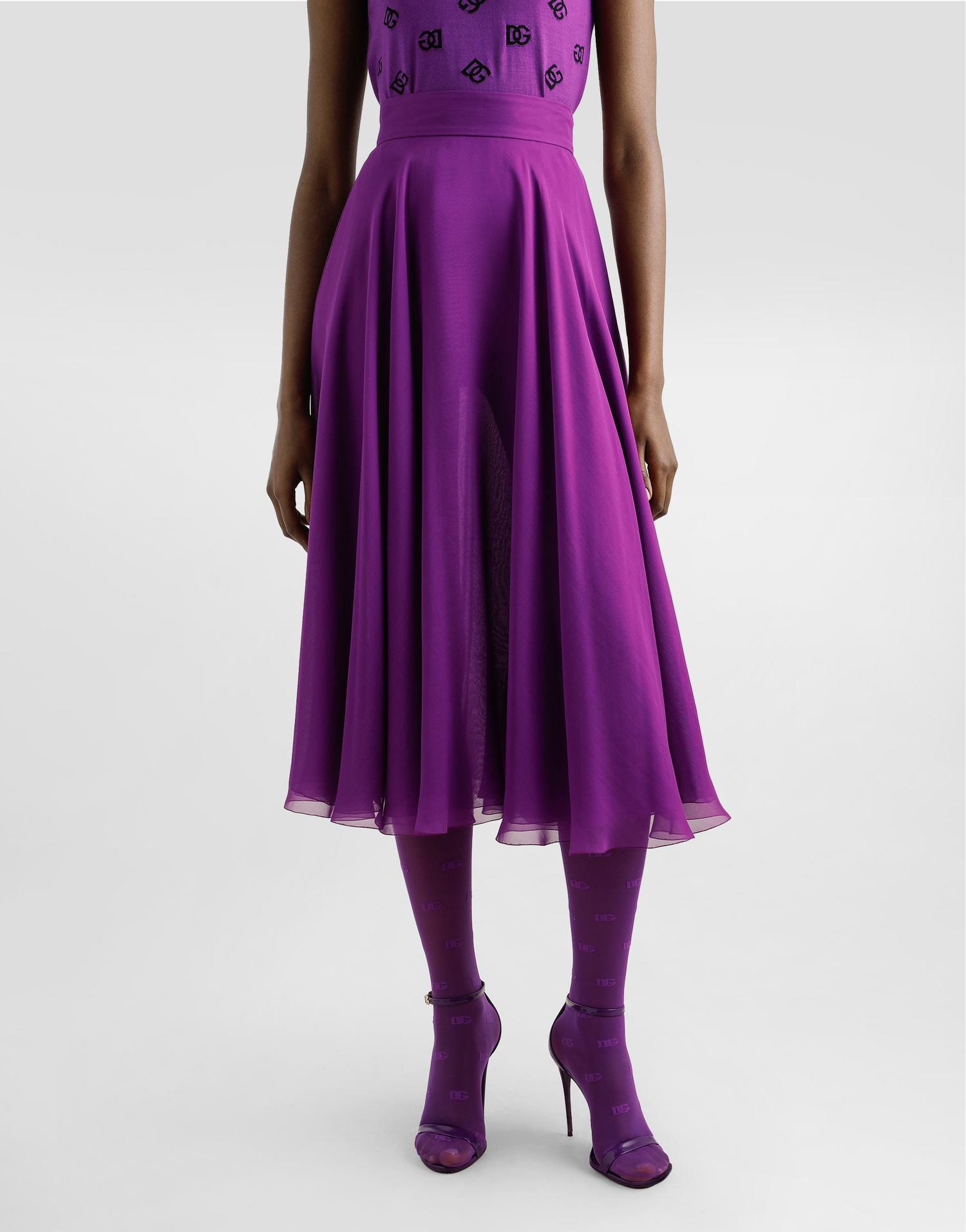 Nederdel Dolce & Gabbana Dolce & Gabbana Chiffon Midi Skirt Lilla | F4C7UTFU1ATF0571, 1