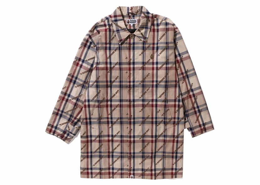Frakker BAPE BAPE A Bathing Ape Logo Check Pattern Long Coat Beige Brun | 1J80-140-055