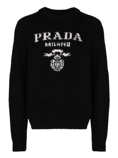 Sweater Prada Logo Wool Cashmere Crewneck Sort | UMB234S2021YVW