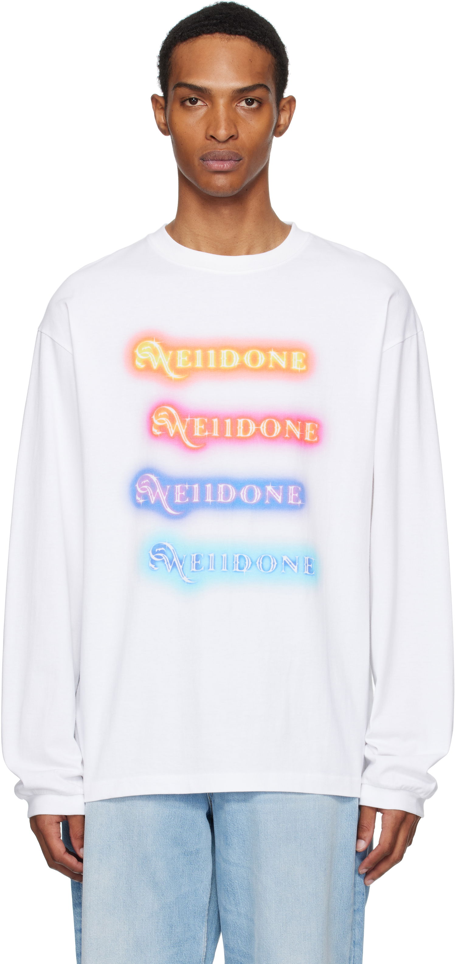 T-shirt We11done We11done Neon Logo Long Sleeve Tee Hvid | WD-TT2-25-754-U-WH, 0