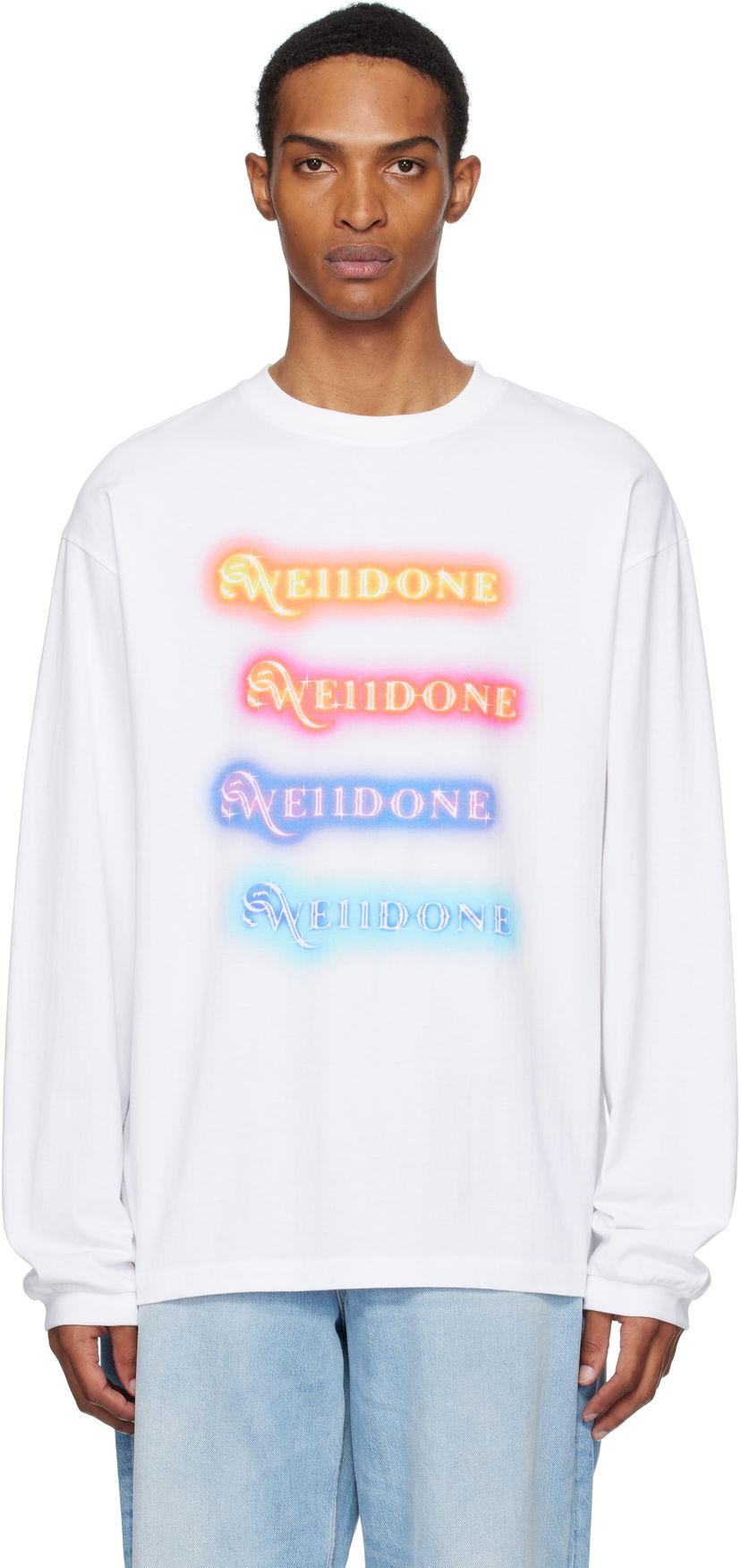 T-shirt We11done We11done Neon Logo Long Sleeve Tee Hvid | WD-TT2-25-754-U-WH