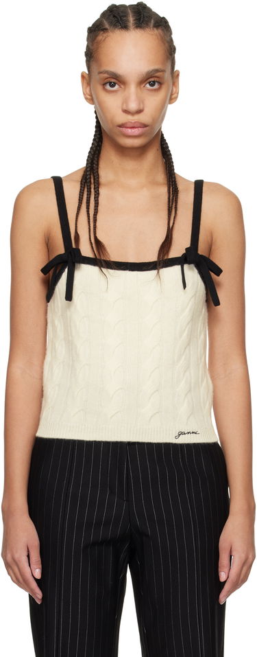 Tanktop GANNI Off-White & Black Cashmere Mix Strap Tank Top Beige | K2416, 0