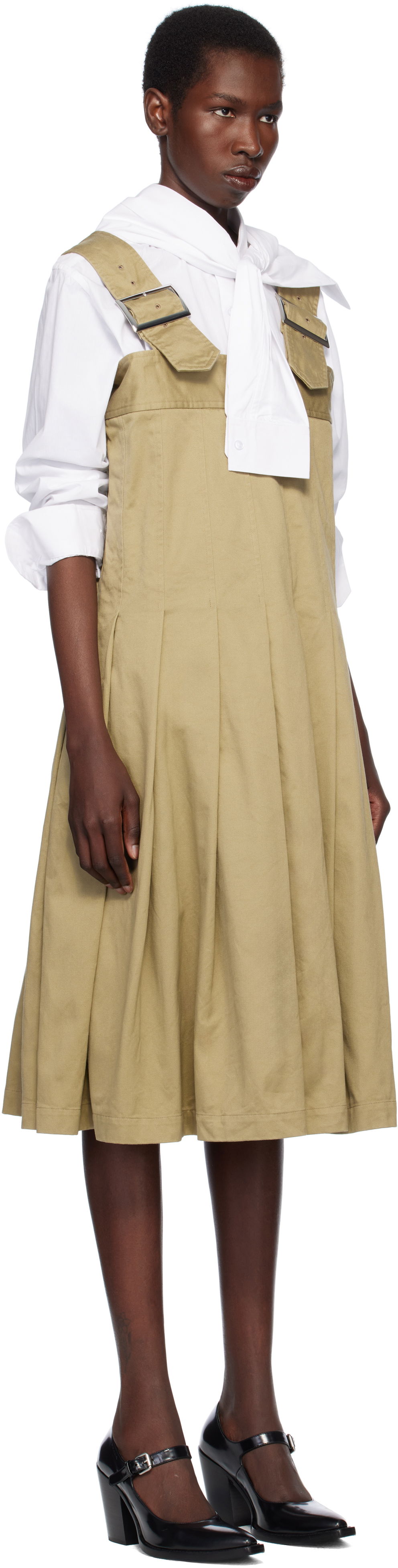 Kjole Comme des Garçons Comme des Garçons Cotton Twill Midi Dress Beige | RO-A006-051, 1