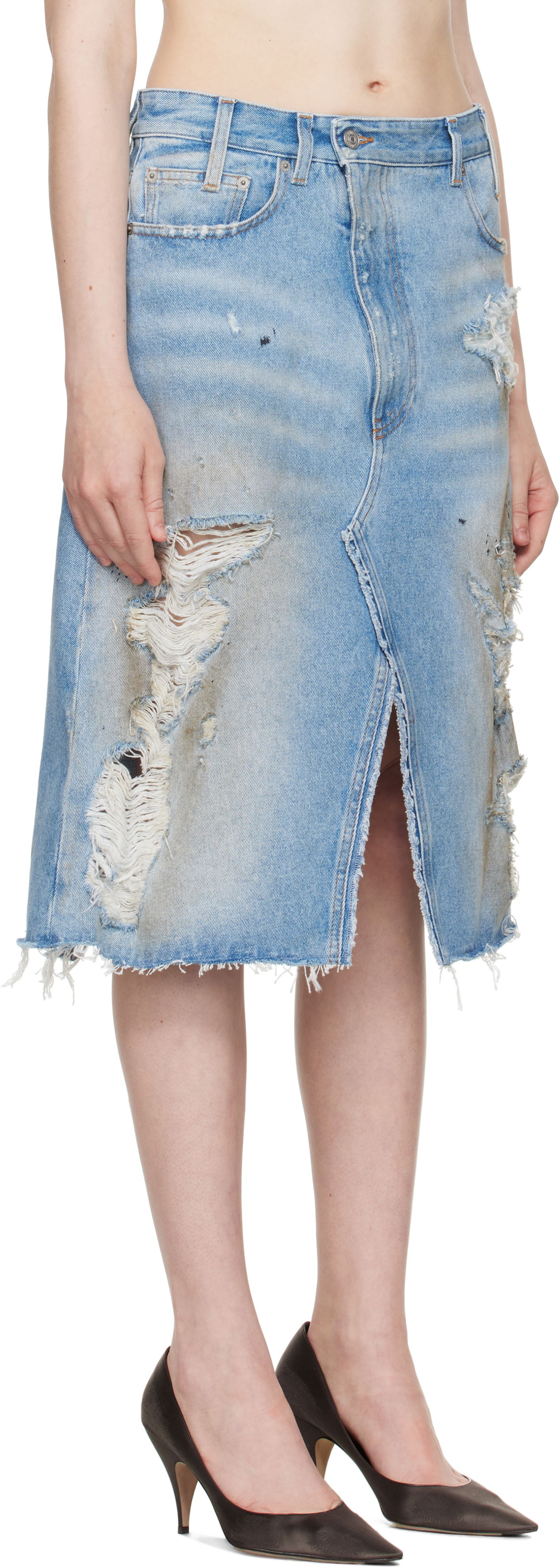 Nederdel Maison Margiela MM6 Maison Margiela Distressed Denim Midi Skirt Blå | S62MI0034 M30018, 1