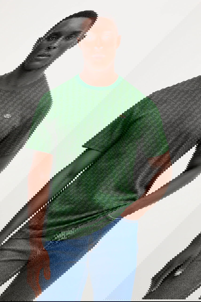 T-shirt Lacoste Monogram Pattern Crew Neck T-Shirt Grøn | TH5902, 0