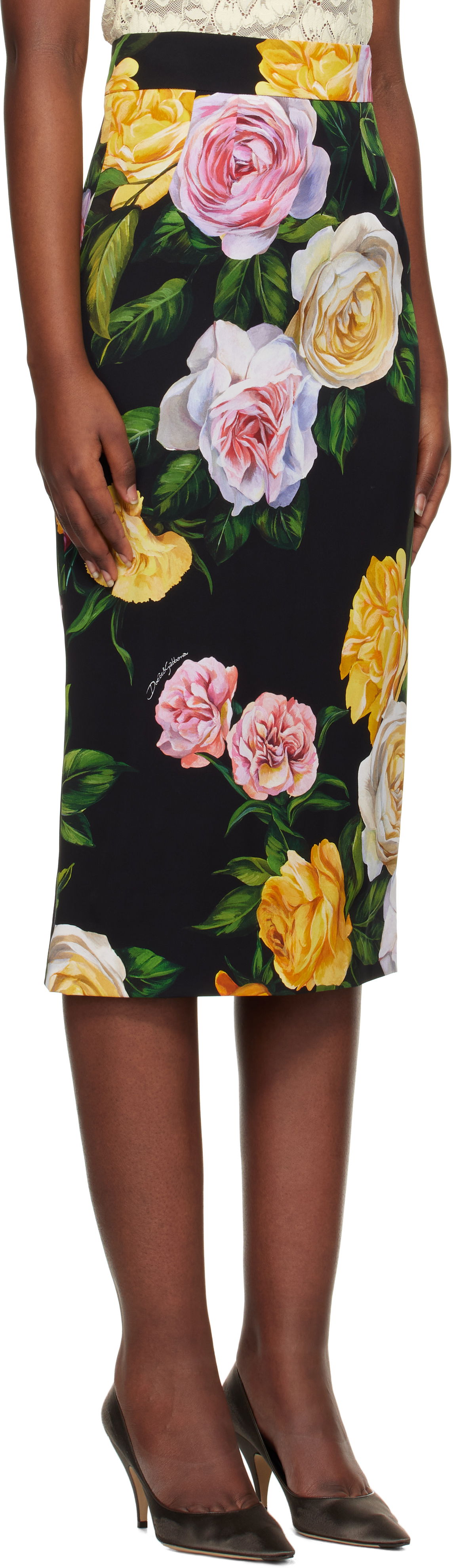 Nederdel Dolce & Gabbana Dolce&Gabbana Peony & Rose-Print Midi Skirt Sort | F4B6UT FSA7B, 1