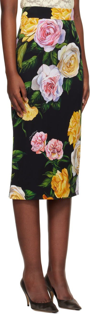 Nederdel Dolce & Gabbana Dolce&Gabbana Peony & Rose-Print Midi Skirt Sort | F4B6UT FSA7B, 1