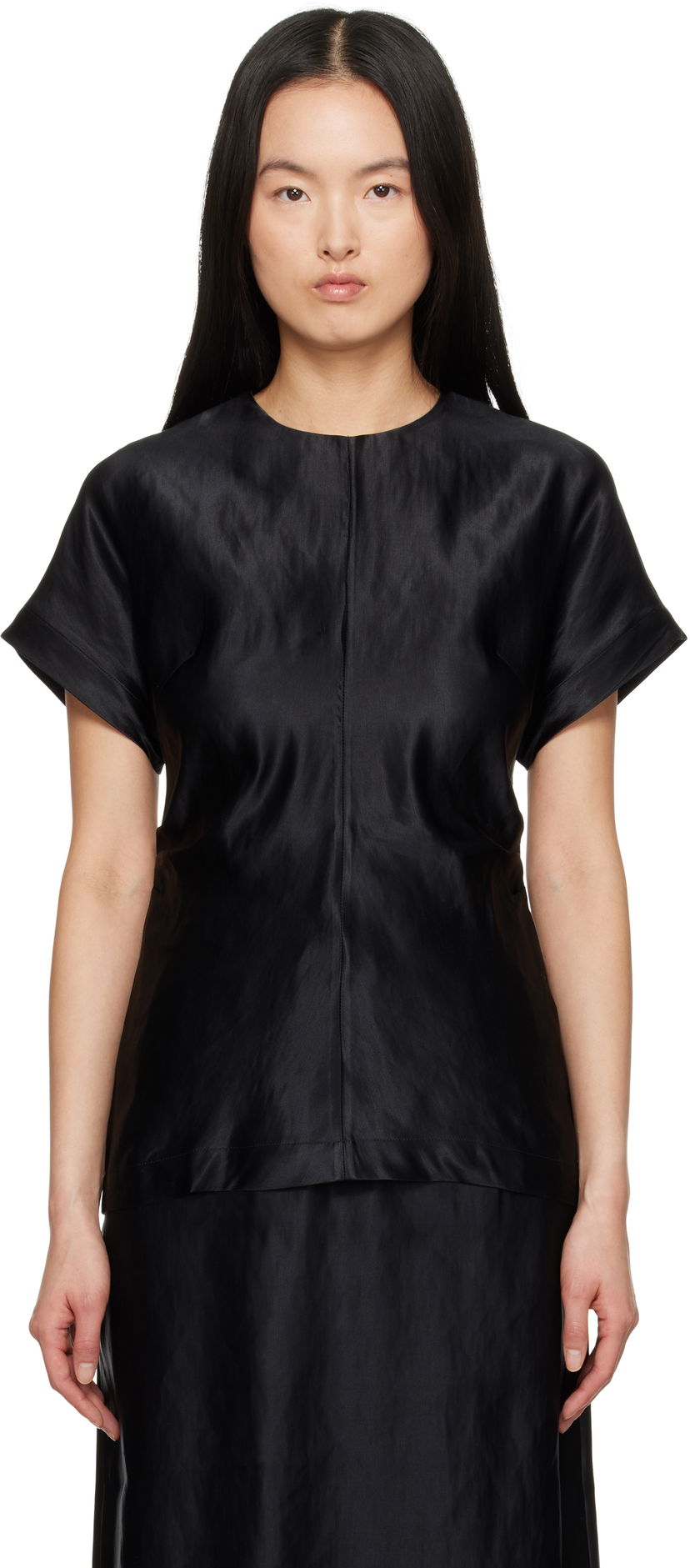 T-shirt Loulou de Saison Loulou de Saison Pero Satin Blouse Sort | PERO