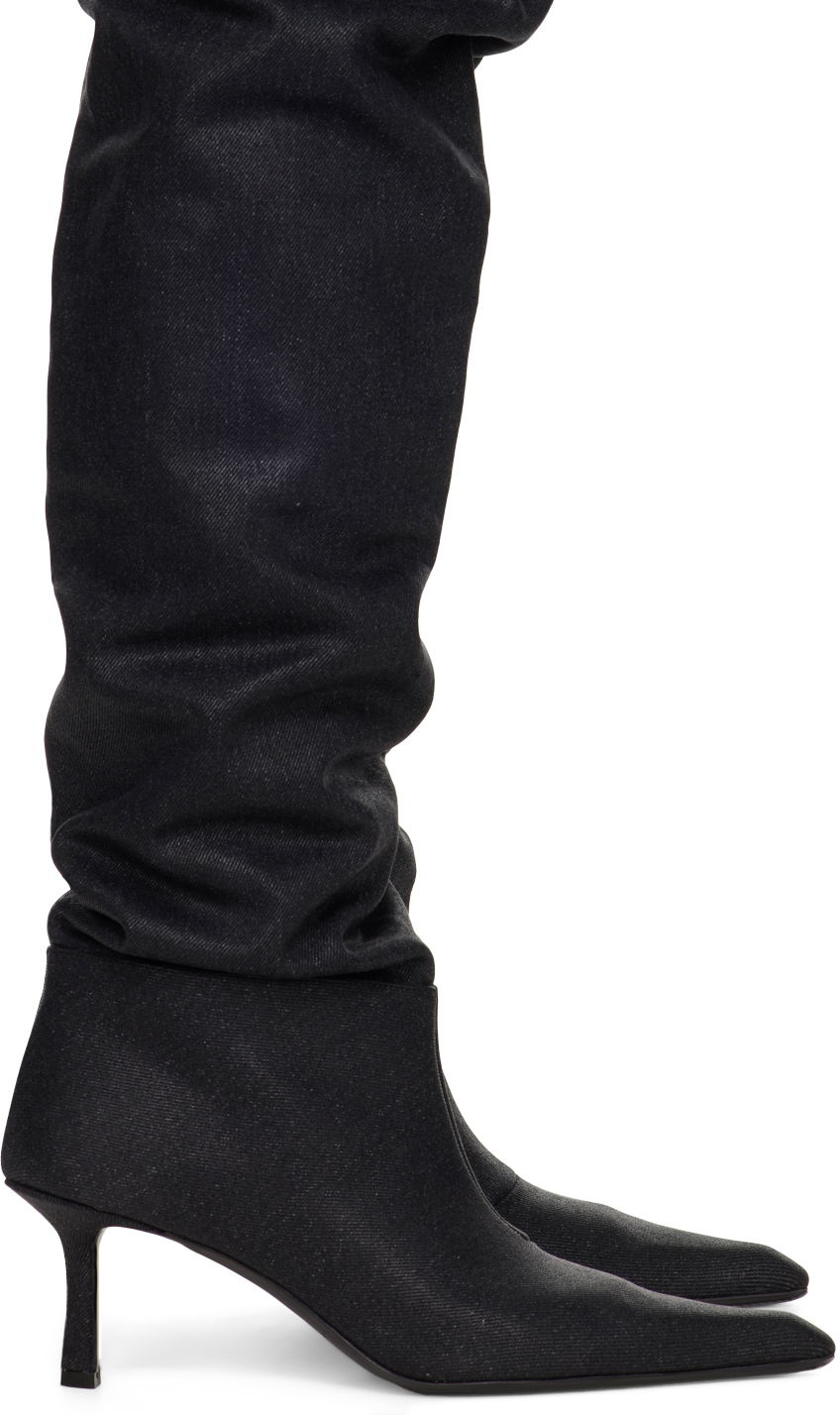 Sneakers og sko Alexander Wang Alexander Wang Viola Denim Slouch Kitten Heel Boots Sort | 30223B025, 0