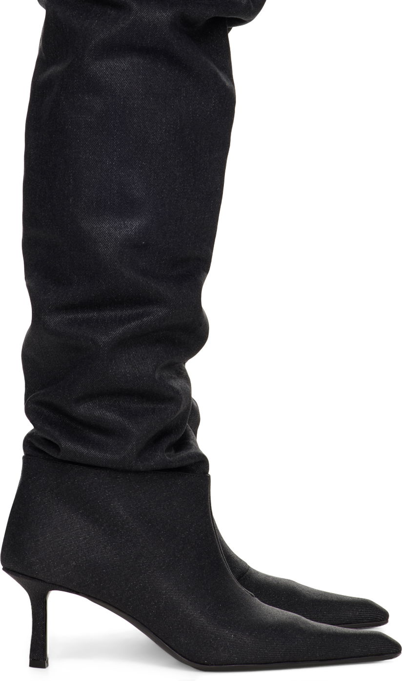 Sneakers og sko Alexander Wang Alexander Wang Viola Denim Slouch Kitten Heel Boots Sort | 30223B025