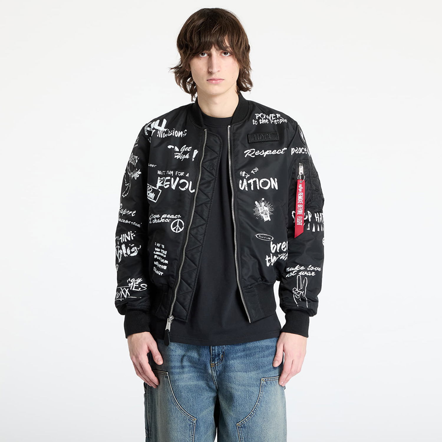 Bomberjakke Alpha Industries Alpha Industries MA-1 Peace Bomber Jacket Sort | 156136-03, 0