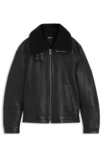 Jakke BOSS Leather jacket with shearling collar Sort | 50540917, 0