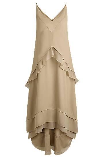 Kjole BOSS Layered Satin Dress with Silk Inserts Beige | 50542856, 0