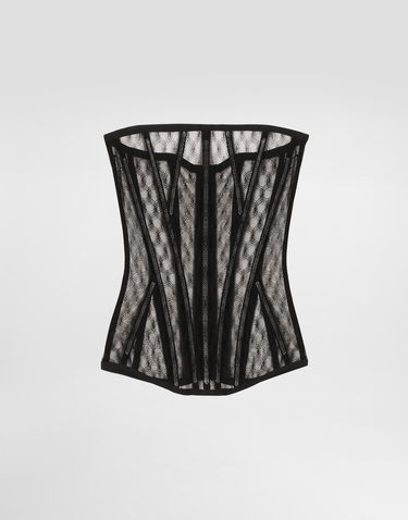 Skjorte Dolce & Gabbana Dolce & Gabbana Mesh Tulle Corset Top Sort | F7AG8TFLSK8N0000, 0