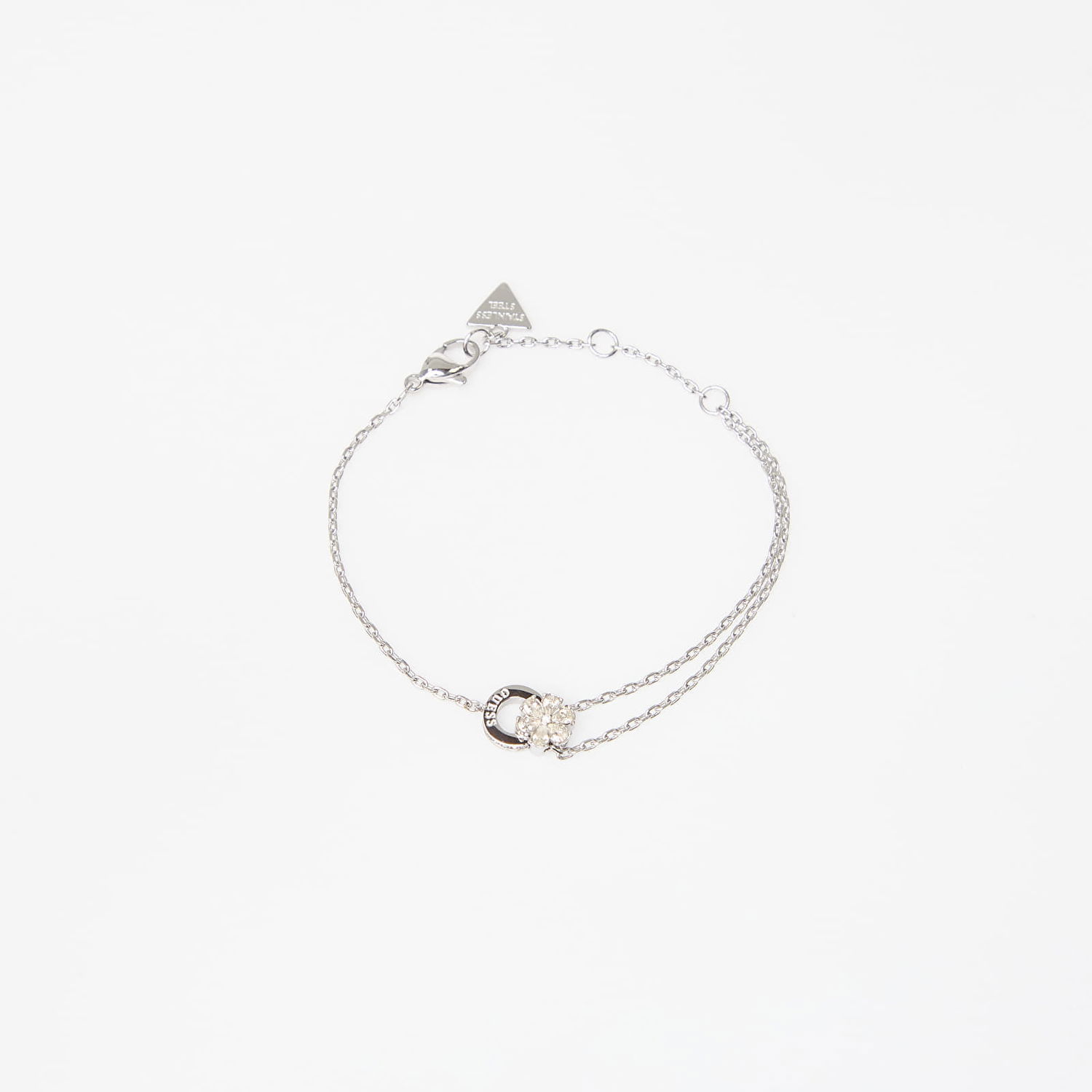 Armbånd GUESS Lily Stainless Steel Double Chain Bracelet with Crystal Flower and Ring Charm Metalisk | JUBB05111JWRH-SILVER, 0