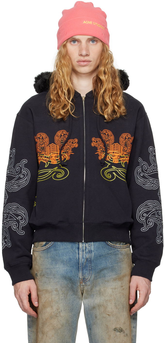 Sweatshirt Acne Studios Printed Zip Hoodie Sort | BI0204-
