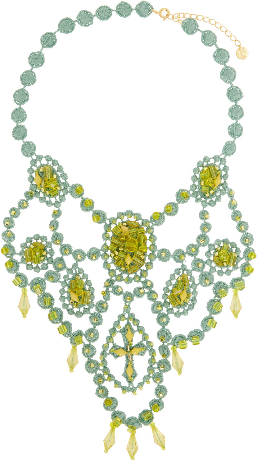 Halskæde UNDERCOVER UNDERCOVER Crochet Crystal Bib Necklace Grøn | UC1E1N02